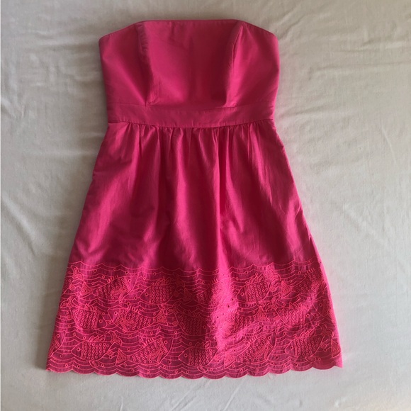 Vineyard Vines Fish Eyelet in Pink Cotton Strapless Fit & Flare Size 4 - Picture 10 of 16